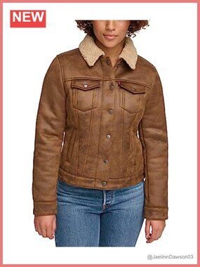 Sherpa Lined Trucker Jacket Faux Leather Aviator Cold Weather
